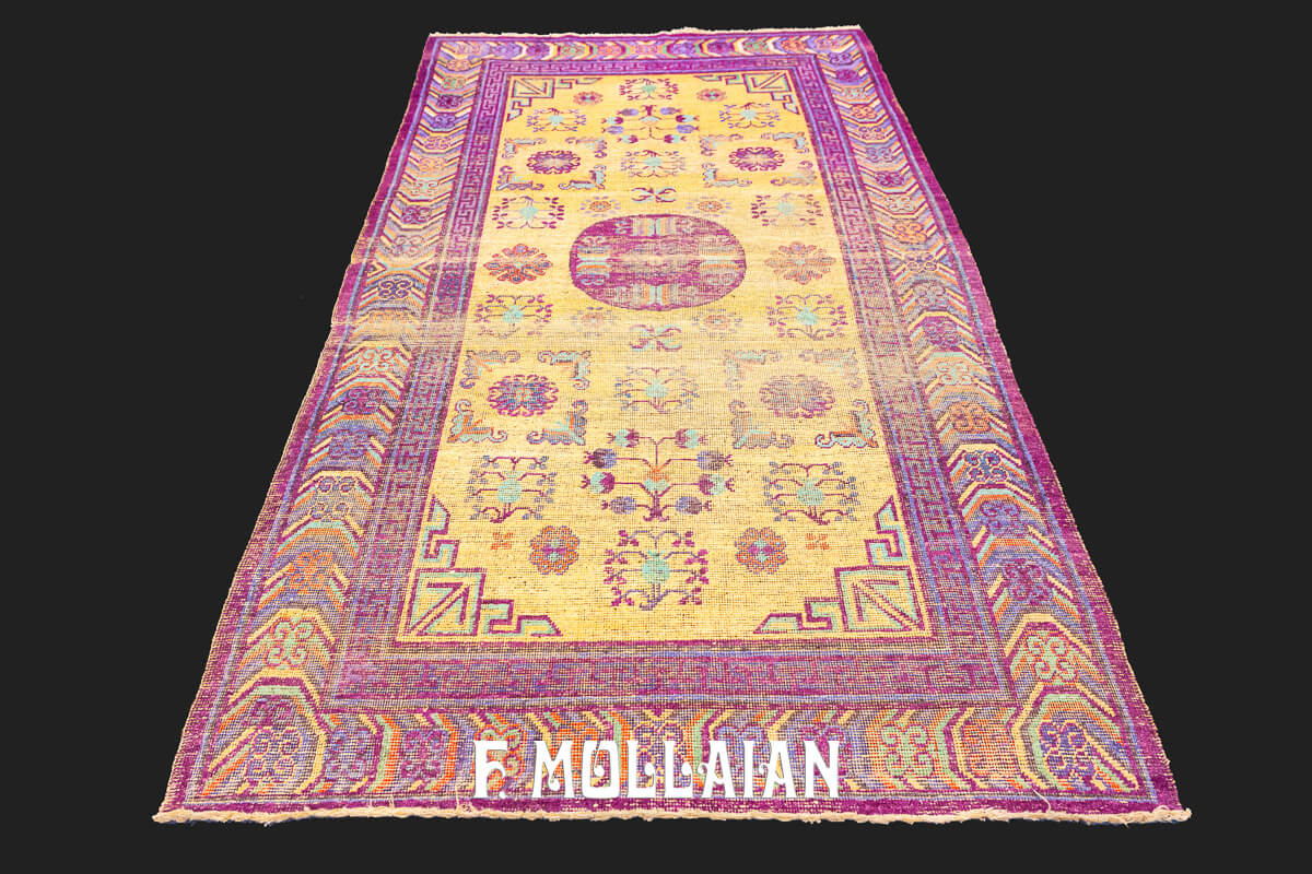 Antique Silk Khotan Rug Gold/Purple Field Color n°:45126231